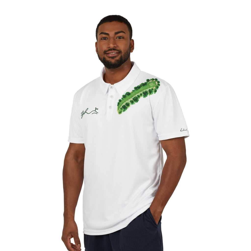 White Polo Shirt with Green Pickle Leaf Graphic