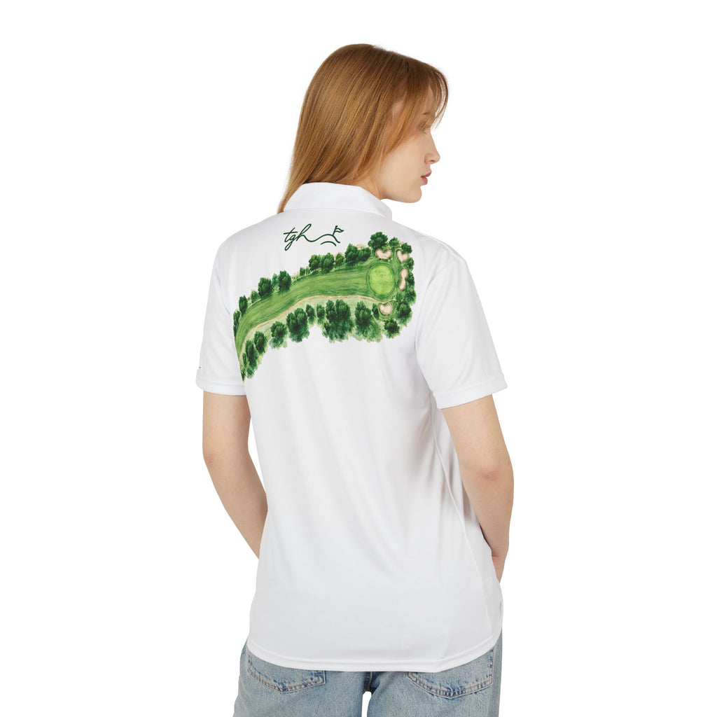 White Polo Shirt with Green Pickle Leaf Graphic