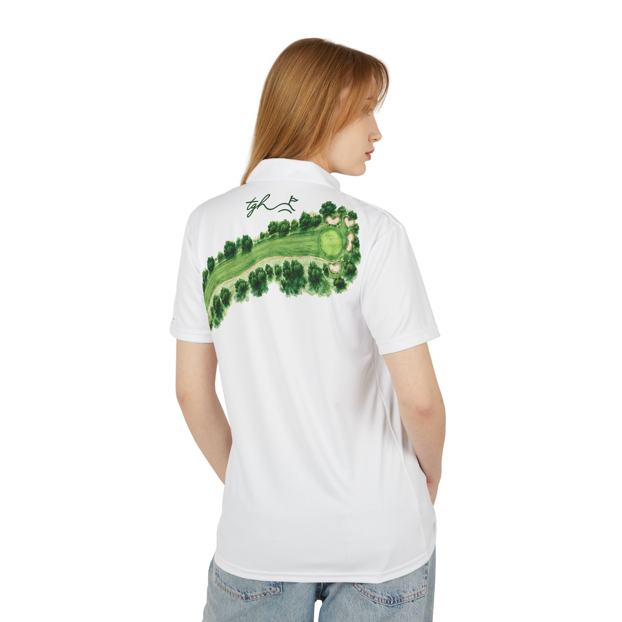 White Polo Shirt with Green Pickle Leaf Graphic