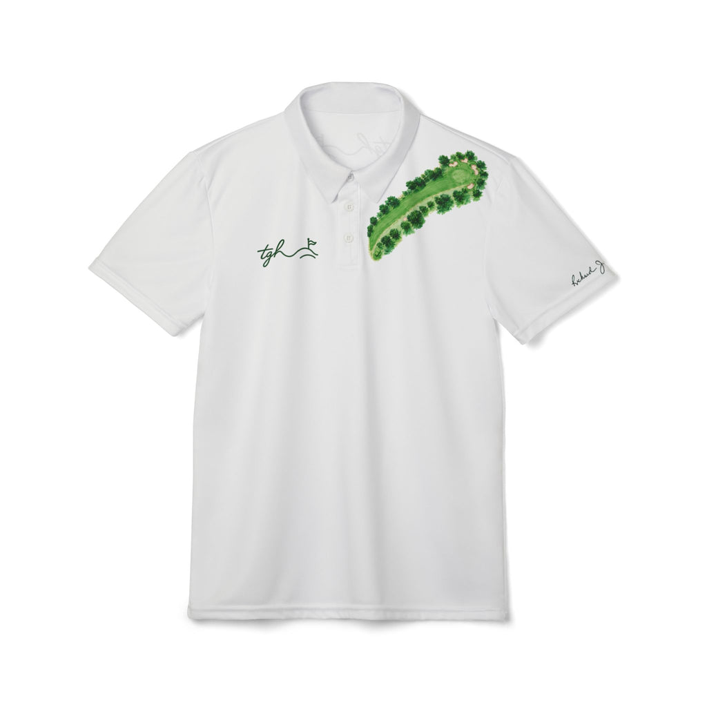 White Polo Shirt with Green Pickle Leaf Graphic